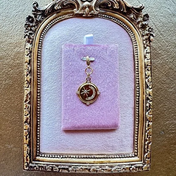 Moon & Star Charm Pendant 18k Gold PVD Stainless Steel Micro Crystals w/ Clasp - Picture 8 of 13